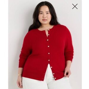 Quince Red Crewneck Button-Front Cardigan